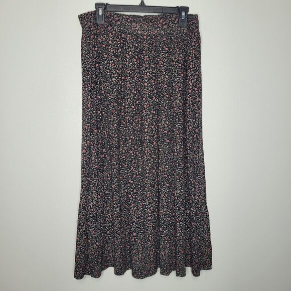 Vintage 90s y2k black pink ditsy floral moody witchy a line maxi skirt size 16 - Picture 3 of 6